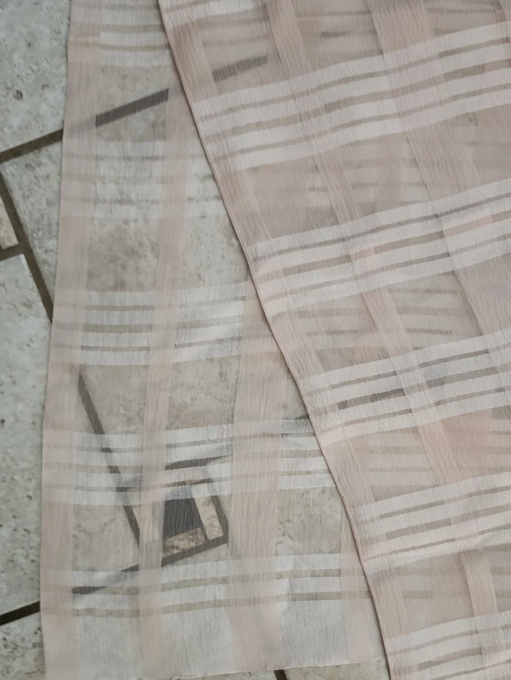 Silk Sheer Beige Plaid Scarf 15x60 Inches